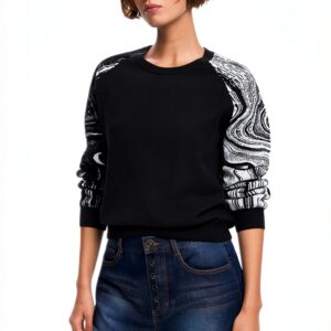Felpa Desigual Donna Nero Jacquard Collo Rotondo Taglie-0