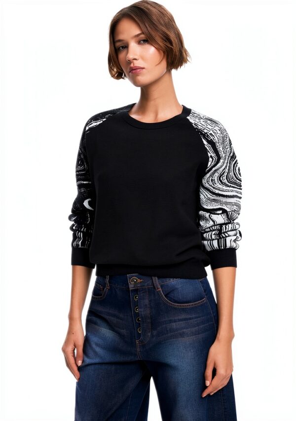 Felpa Desigual Donna Nero Jacquard Collo Rotondo Taglie-0