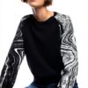 Felpa Desigual Donna Nero Jacquard Collo Rotondo Taglie-4