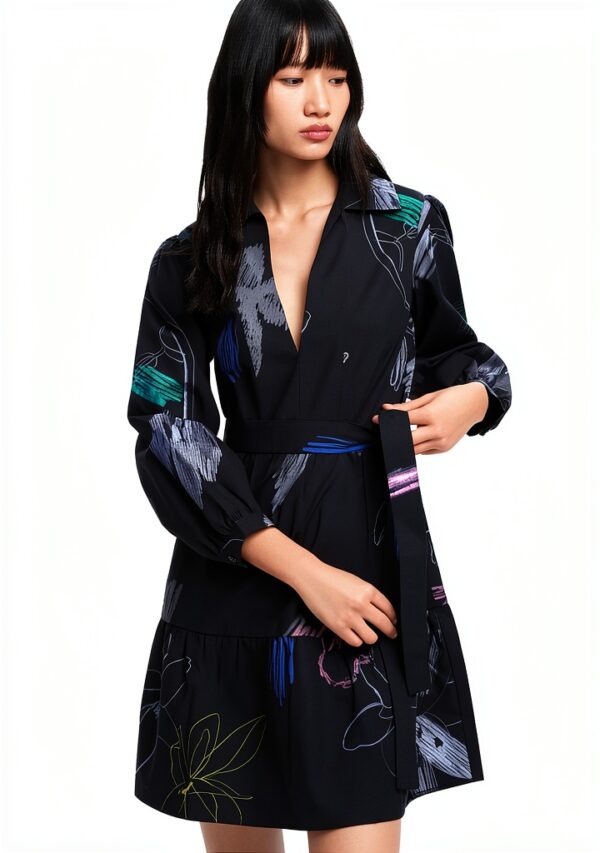 Desigual Donna Maglietta Stampa Arty Collo V Nero-2