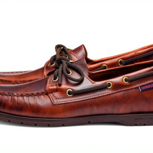 Sebago Endeavor - Scarpe da barca impermeabili, in pelle, da uomo, con fodera in pelle, allacciatura a 360 gradi e suola antiscivolo che non lascia segni, da uomo, Gomma marrone, 46 EU-0