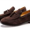 rismart Uomo Fatto a Mano Nappe Mocassini Scamosciato Scivolare su Formale Loafers Scarpe-4